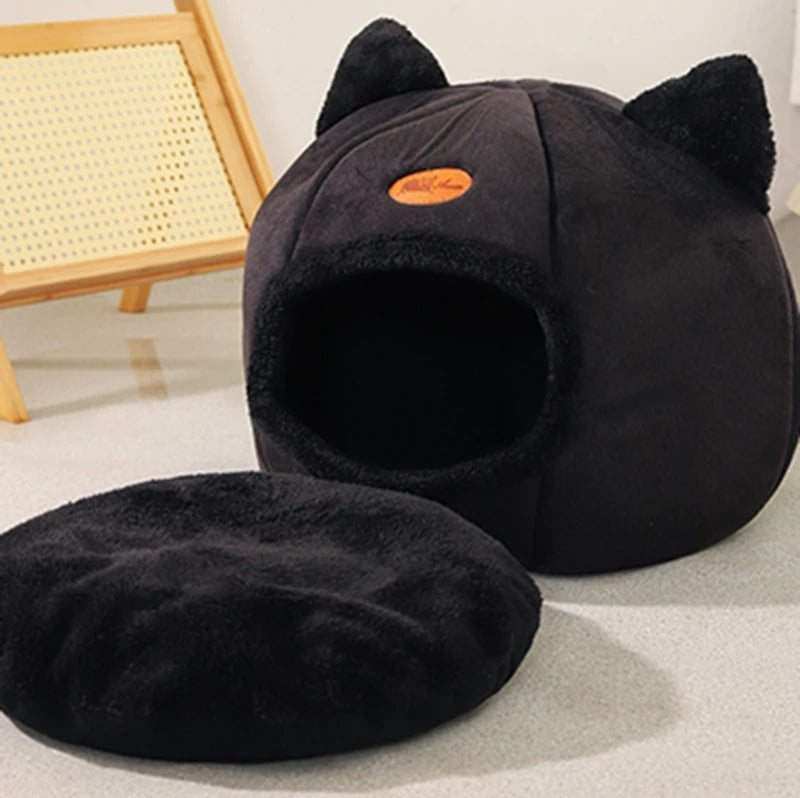 Cozy Cat Ear Plush Bed - Soft and Comfy Cat Cave for Your Feline Friend