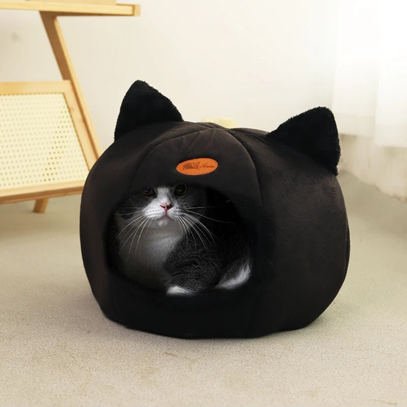 Cozy Cat Ear Plush Bed - Soft and Comfy Cat Cave for Your Feline Friend