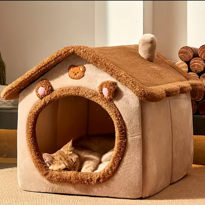 Cozy Bear House Cat Bed