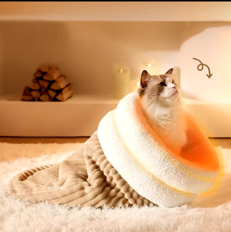 Cozy Tunnel Bed for Cats - Plush Warm Snuggle Cave