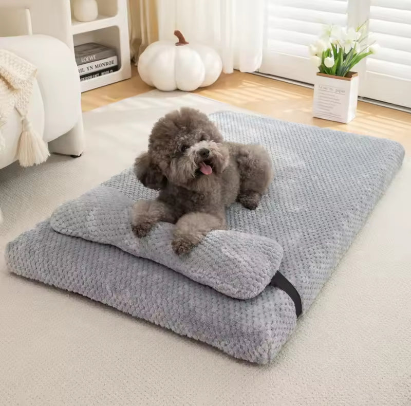 Cozy Plush Foldable Dog Bed with Pillow